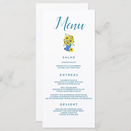 Zonnebloem met weddenschap menu (Voorkant / Achterkant)