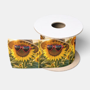 Zonnebloem met zonnebril en strohoed lint