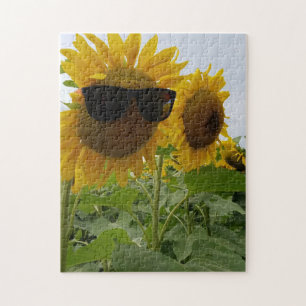 zonnebloem met zonnebril legpuzzel
