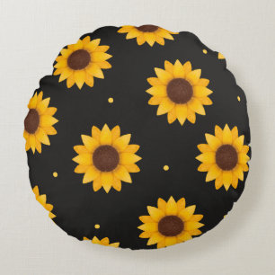 Zonnebloem met Zwarte Achtergrond - Modern Boerder Rond Kussen