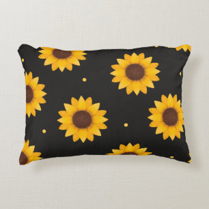 Zonnebloem met Zwarte Achtergrond - Moderne Boerde Accent Kussen