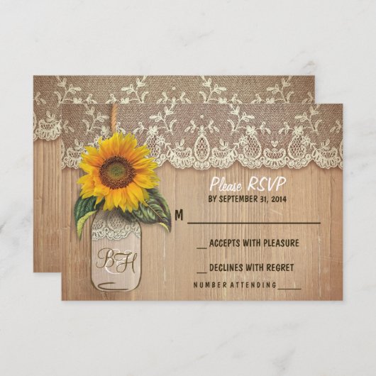 zonnebloem metselaar bruiloft RSVP kaarten (Voorkant / Achterkant)