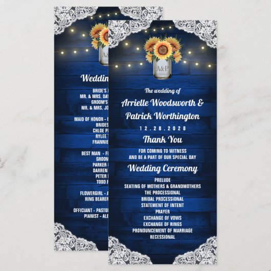 Zonnebloem Metselwerk Pot Houten Kantlijn Trouwpro Programma (Voorkant / Achterkant)