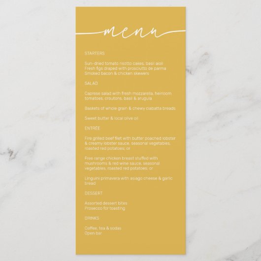 Zonnebloem · Modern minimalistisch script bruiloft Menu (Voorkant)