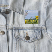 Zonnebloem Monarch - Aanpassen! Vierkante Button 5,1 Cm (In situ)