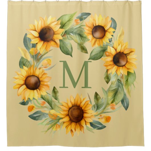Zonnebloem Monogram Douchegordijn (Voorkant)