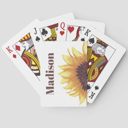 Zonnebloem Monogram Geel Wit Rustieke Boho Chic Pokerkaarten (Achterkant)