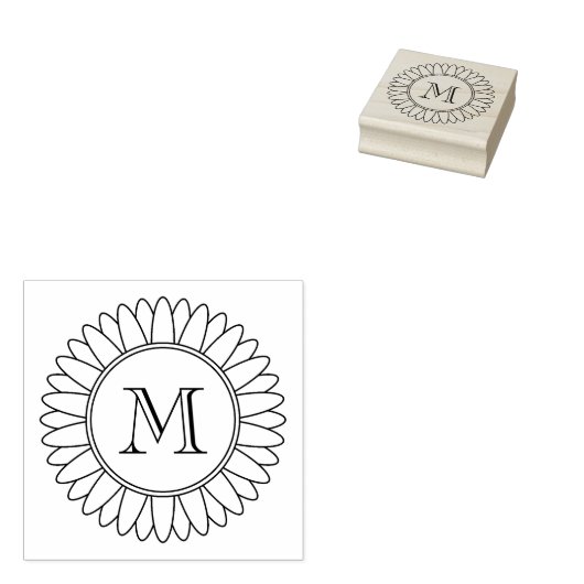 Zonnebloem Monogram Initiaal Rubberstempel (Gestempeld)