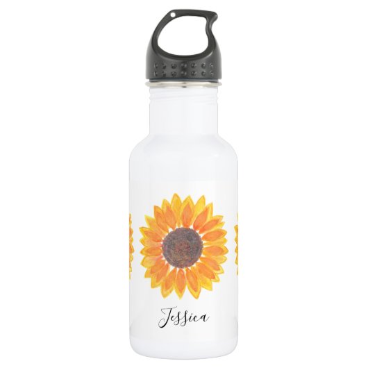 Zonnebloem Monogram Naam Gepersonaliseerd Waterfles (Voorkant)