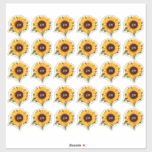 Zonnebloem Monogrammering Envelopzegel Sticker (Vel)