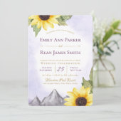 Zonnebloem Mountain Lavendel Paarse bruiloft Kaart (Staand voorkant)