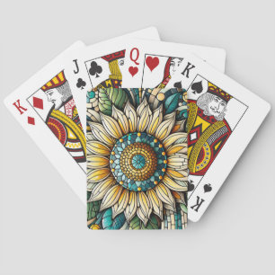 Zonnebloem Mozaïek in Glas in Loodstijl Pokerkaarten