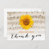 Zonnebloem & Muziek Blad Trouwen Dank u Briefkaart (Voorkant / Achterkant)