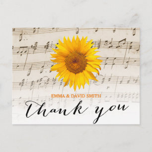  Zonnebloem & Muziek Blad Trouwen Dank u Briefkaart