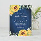 Zonnebloem Navy Blue Babys Breath Wedding Kaart (Staand voorkant)