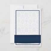 Zonnebloem Navy Damask Floral Wedding RSVP Kaart (Achterkant)