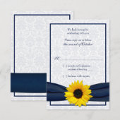 Zonnebloem Navy Damask Floral Wedding RSVP Kaart (Voorkant / Achterkant)
