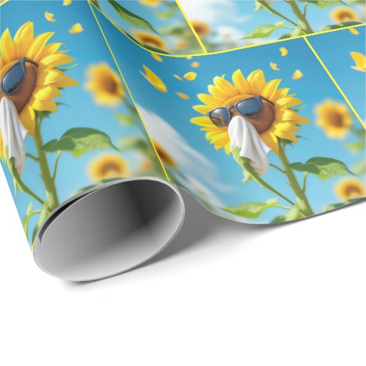 Zonnebloem niezen in een weefsel cadeaupapier (Rol Hoek)