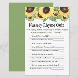 Zonnebloem Nursery Rhyme Quiz baby shower game