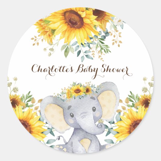 Zonnebloem Olifant Zomer Verjaardag Baby shower Ronde Sticker (Voorkant)