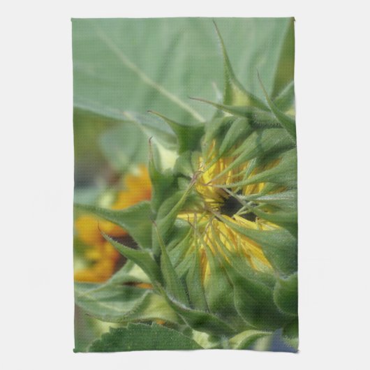 Zonnebloem ontvouwt bloem theedoek (Verticaal)