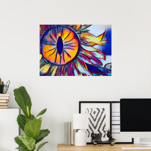 ZONNEBLOEM OOG ABSTRACTE WANDKUNST LEVENDIG & KLE POSTER