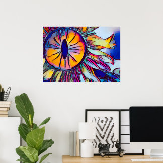 ZONNEBLOEM OOG ABSTRACTE WANDKUNST| LEVENDIG & KLE POSTER