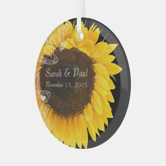 Zonnebloem op Black Weddenschap kerstversiering Glas Ornament (Voorkant links)