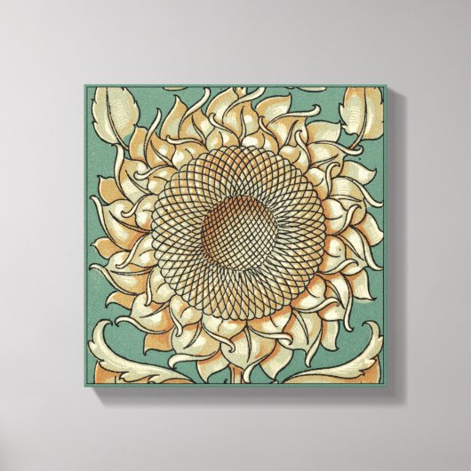 Zonnebloem op Blauw-groene achtergrond Canvas Afdruk (Voorkant)