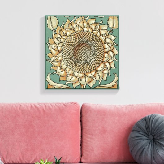 Zonnebloem op Blauw-groene achtergrond Canvas Afdruk (Insitu (Woonkamer))