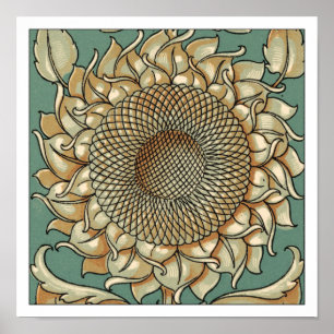 Zonnebloem op Blauw-groene achtergrond Poster