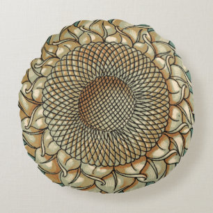 Zonnebloem op Blauw-groene achtergrond Rond Kussen