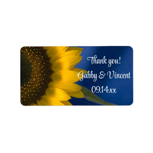 Zonnebloem op blauwe bruiloft Dank je wel voor de Etiket (Voorkant)
