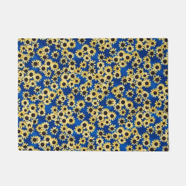 Zonnebloem op Blauwe Doormat Deurmat (Voorkant)