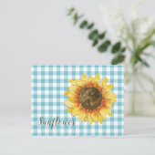 Zonnebloem op Blue Gingham Briefkaart (Staand voorkant)