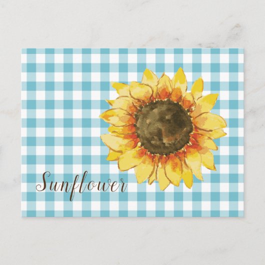 Zonnebloem op Blue Gingham Briefkaart (Voorkant)