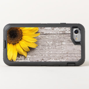 Zonnebloem op een Woodentafel OtterBox Defender iPhone 8/7 Hoesje
