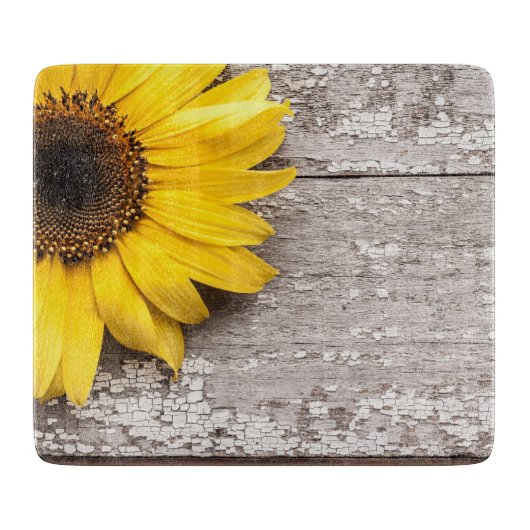 Zonnebloem op een Woodentafel Snijplank (Voorkant)