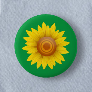 Zonnebloem op groen ronde button 5,7 cm