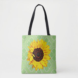 Zonnebloem op  groene Canvas tas Alle