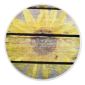 Zonnebloem op hout keramische knop (Voorkant)