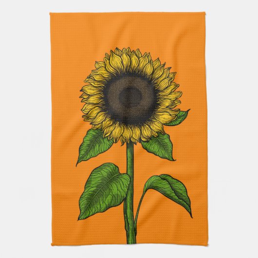Zonnebloem op sinaasappel theedoek (Verticaal)