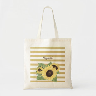 Zonnebloem op strepen in vintage stijl tote bag