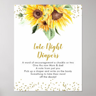 Zonnebloem op weg Baby shower Late Night Luier Poster