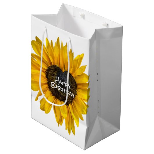 Zonnebloem op witte dag medium cadeauzakje (Voorkant Gekanteld)