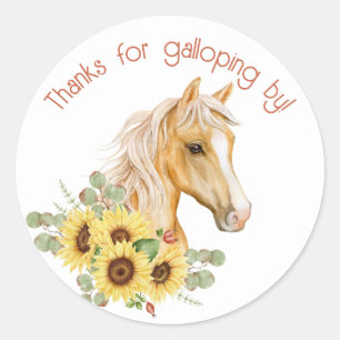 Zonnebloem Paard Bedankt feest cadeautje  Ronde Sticker