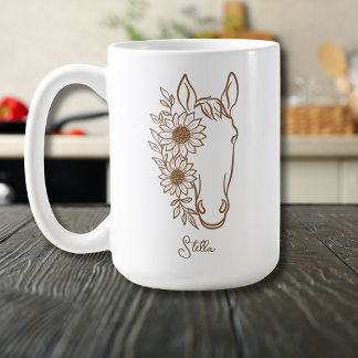 Zonnebloem Paard Boho Lijnkunst met Naam Koffiemok