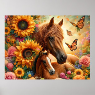 Zonnebloem Paard en Veulen Poster