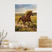 Zonnebloem Paard Prairie Run Poster (Keuken)