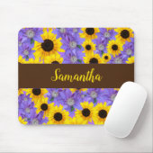 Zonnebloem Paars Floral Pattern, gepersonaliseerd Muismat (Met muis)